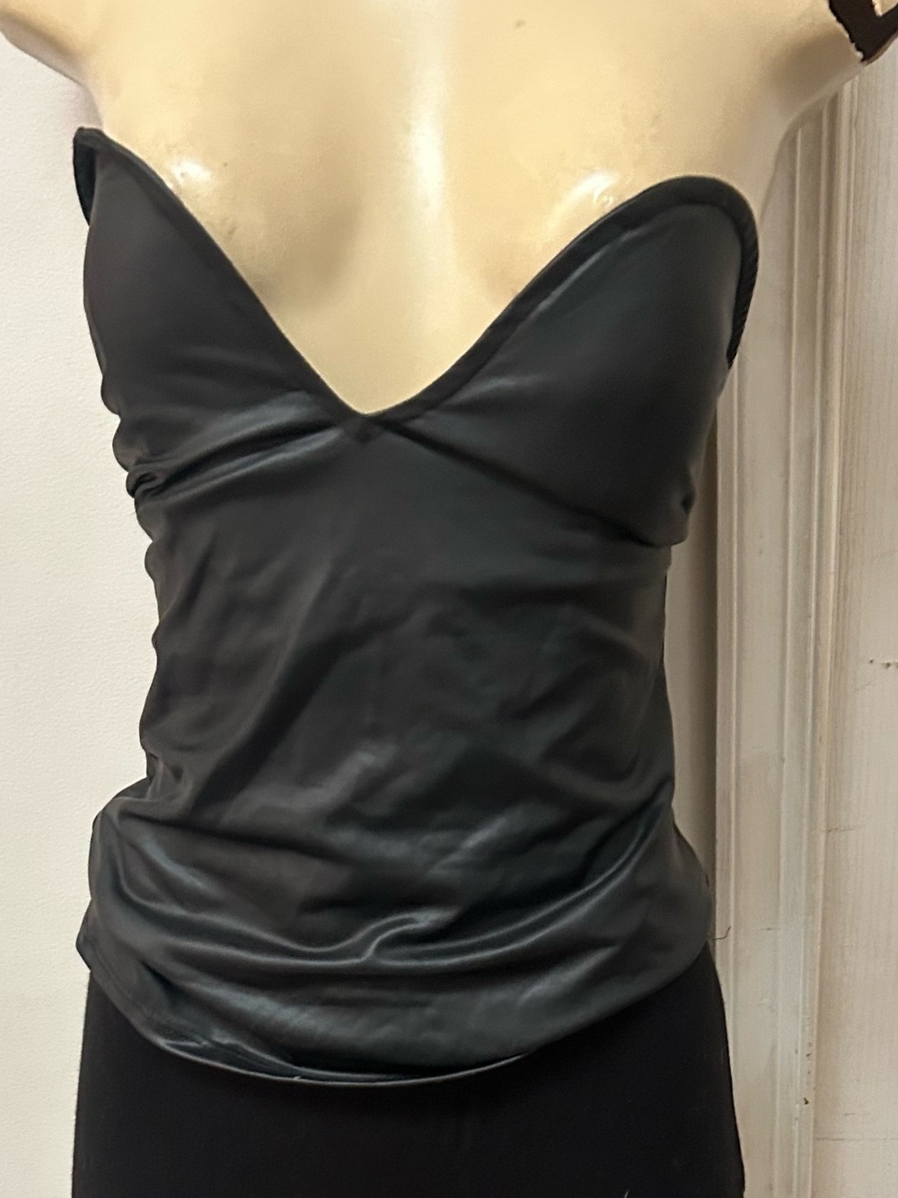 Black Faux Leather Strapless Bustier Top